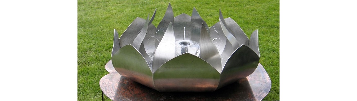 stainless steel and copper lily water feature, designed by PMF
